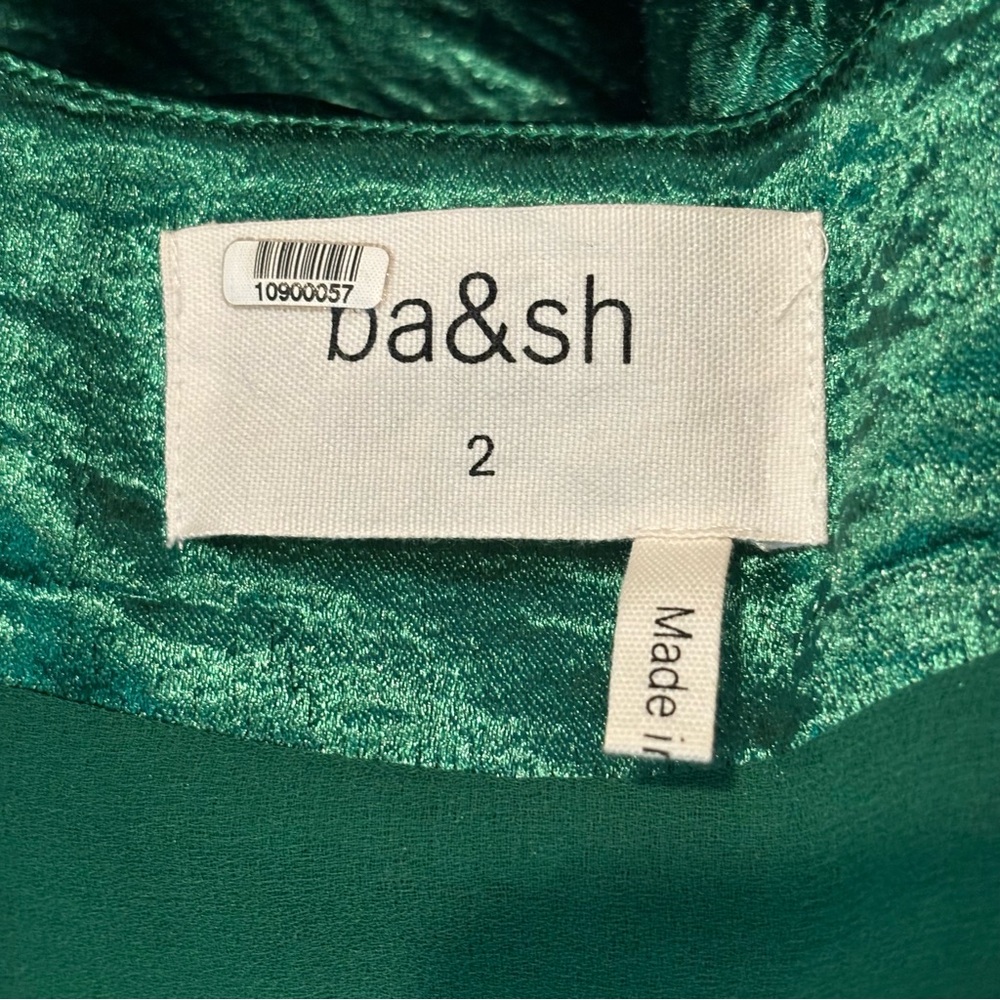 ba&sh Camil Green Short Sleeve Wrap Textured Satin Cocktail Dress 8 - Picture 13 of 13